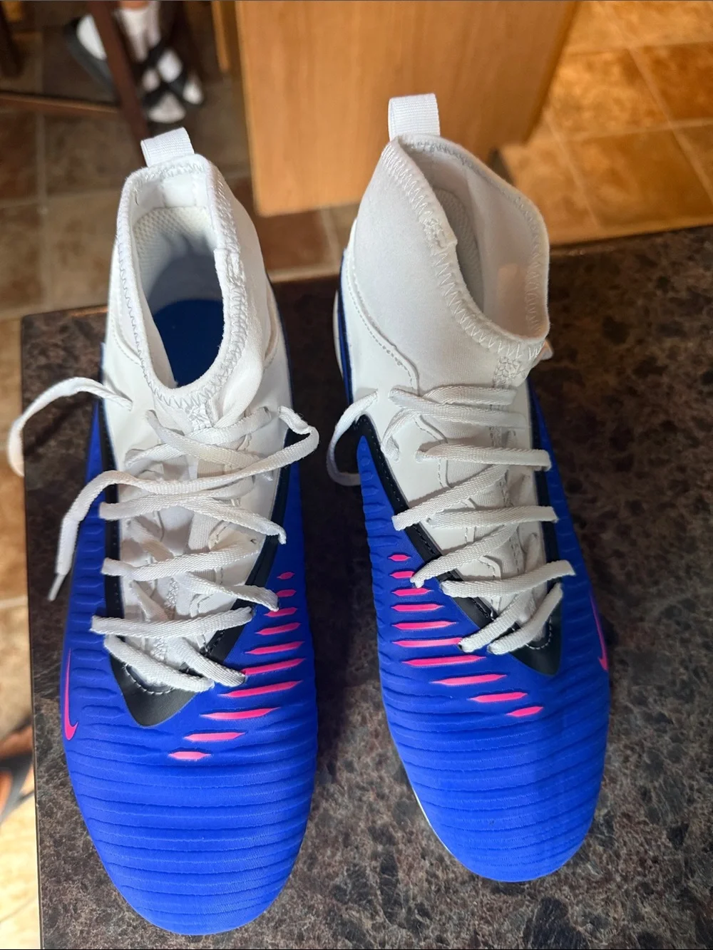White & Blue Kids Soccer Shoes